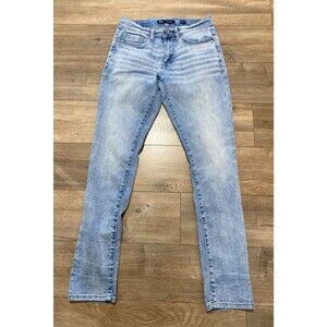 BKE Buckle Alec Skinny Mens 30X32 Thick Stitch Whiskers Blue Denim Stretch Jeans
